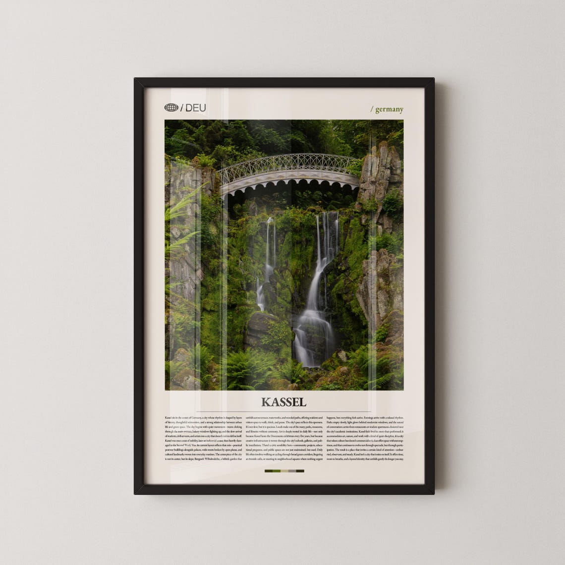 Kassel Germany Waterfall Garden Bridge Park Photography Travel Poster