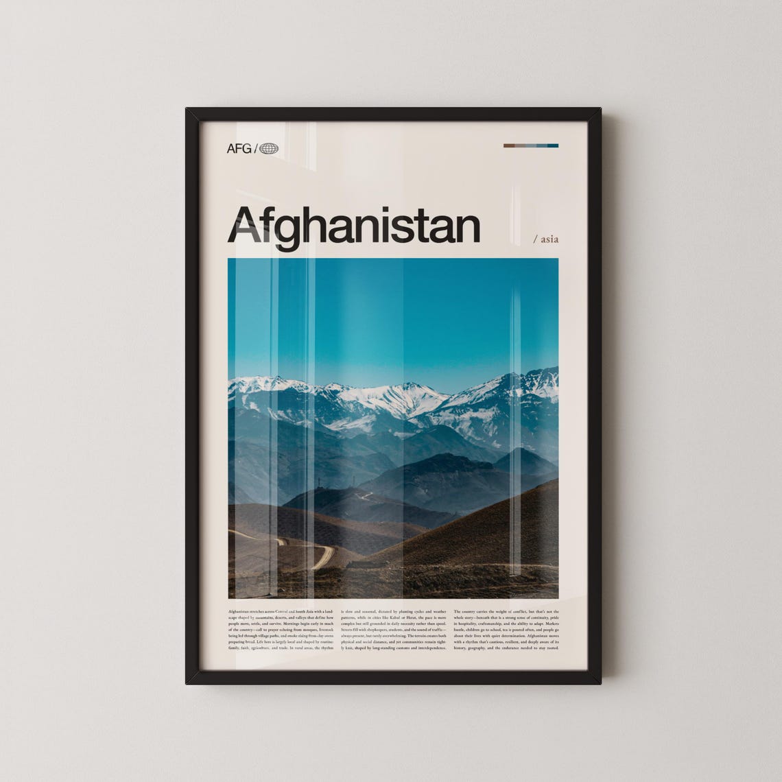 Afghanistan Snow Capped Mountain Range Blue Sky Travel Poster