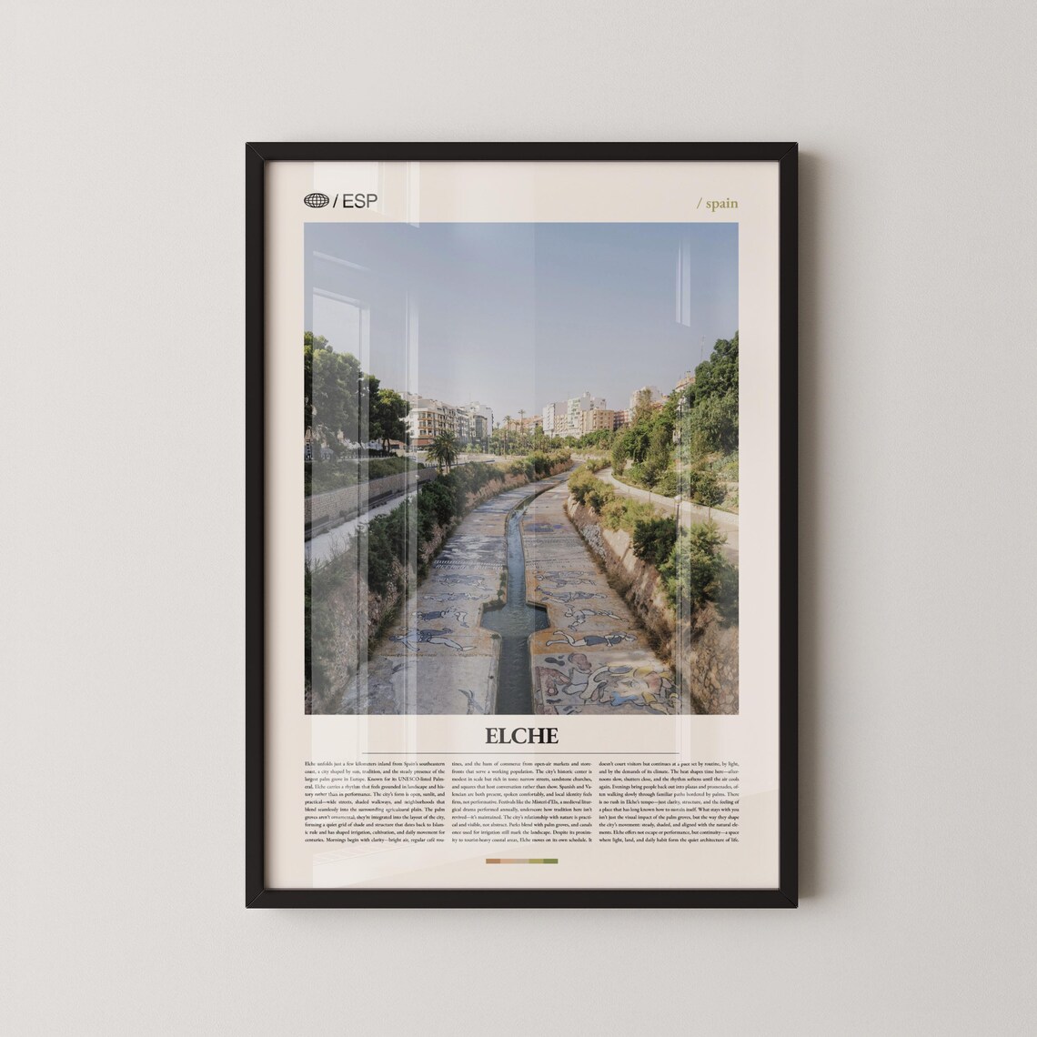 Elche Spain Riverbed Park Cityscape Photography Valencian Travel Poster