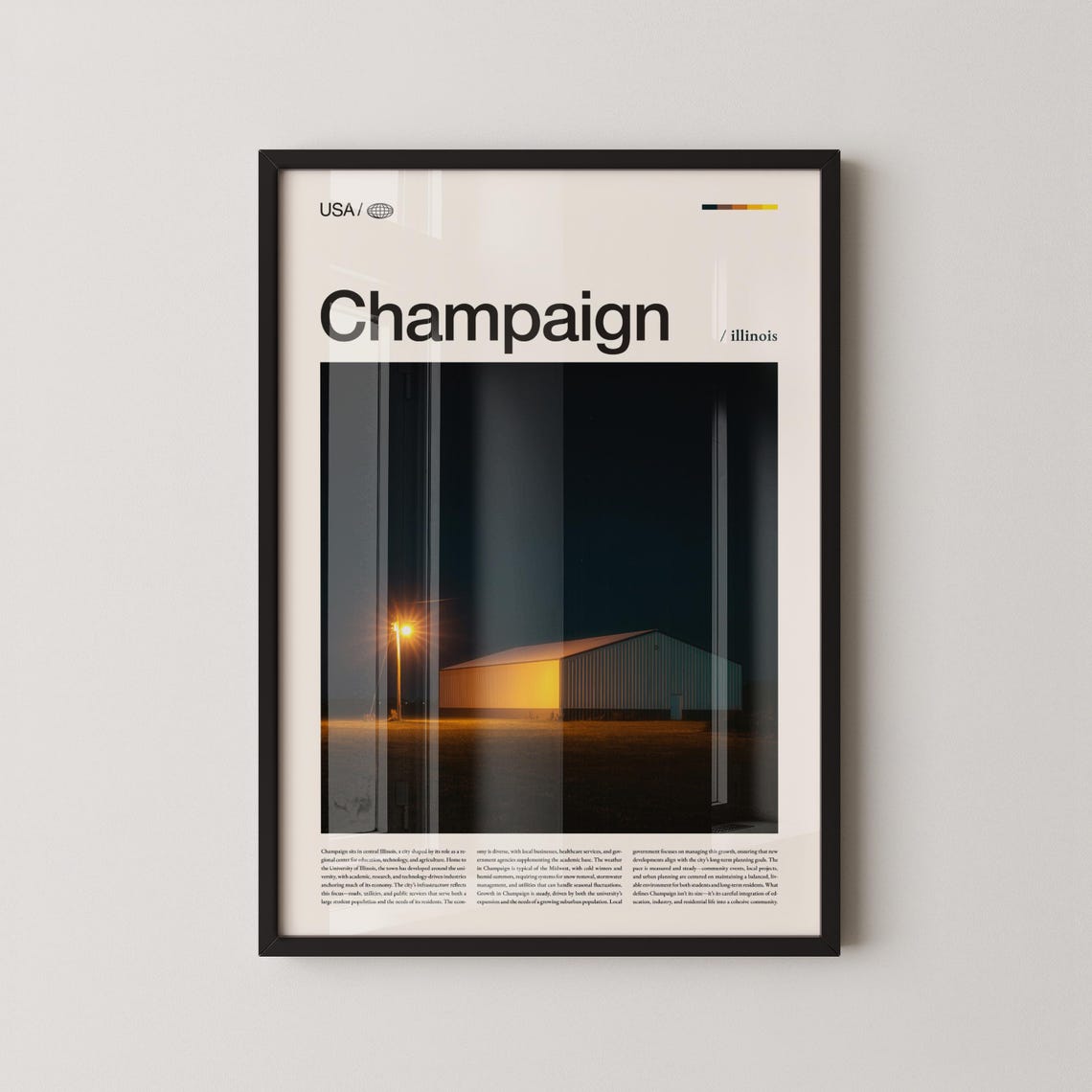 Champaign Illinois Modern Bold Title Night Pavilion Building Poster