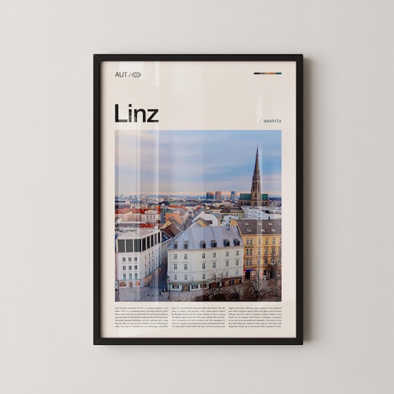 Linz Austria Danube Cityscape Photography Poster With Church Spire