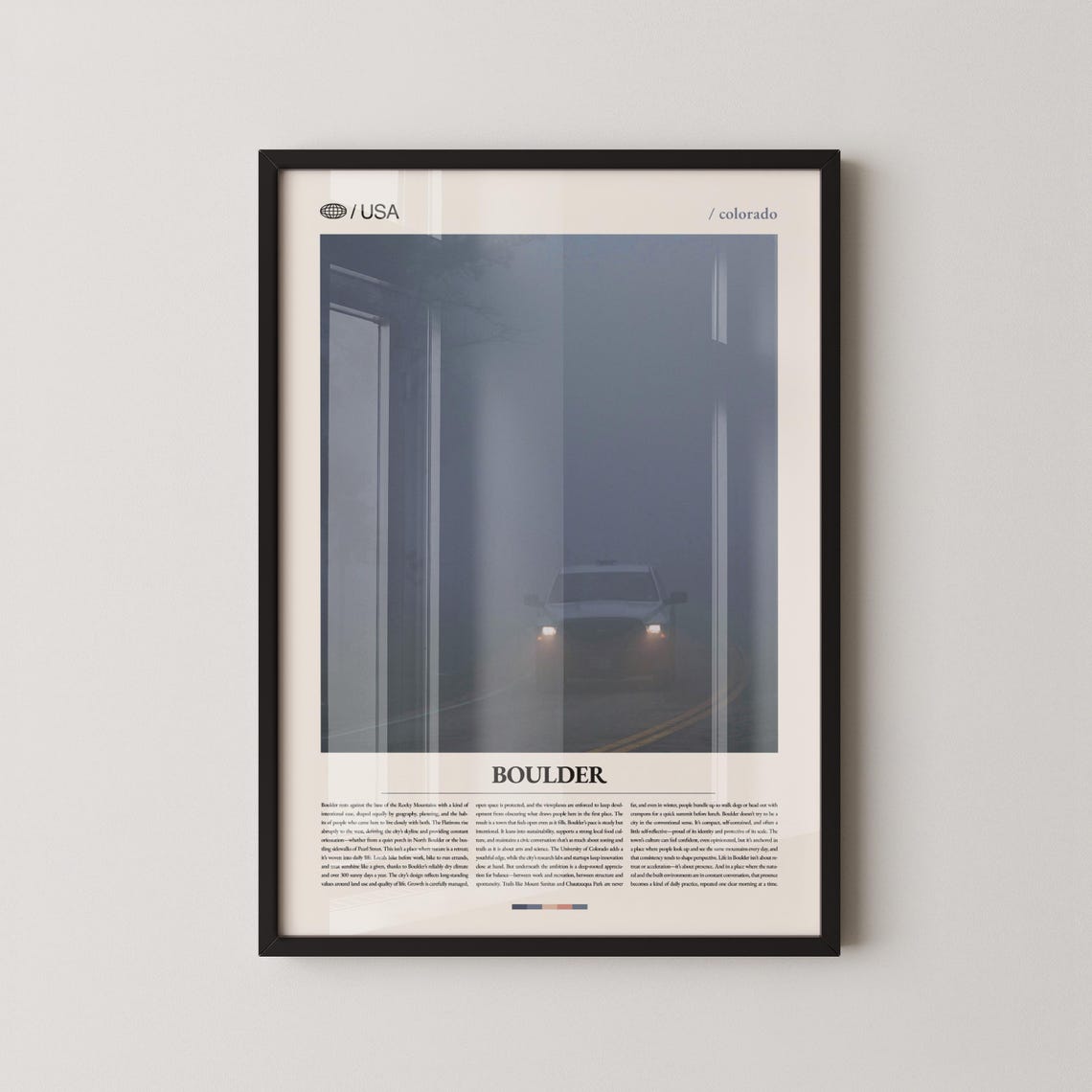 Boulder Colorado Foggy Night Road With Car Headlights Travel Poster