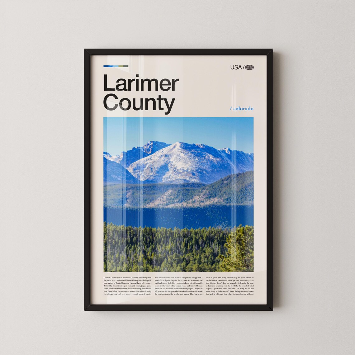 Larimer County Colorado Mountain Lake Snow Peak Travel Photo Poster