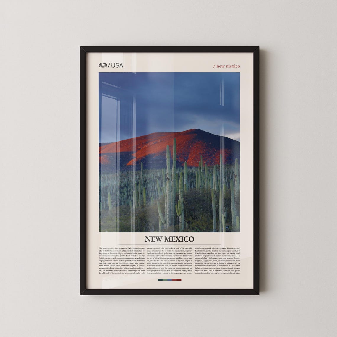 New Mexico Saguaro Cacti Field Before Red Mountain Travel Poster