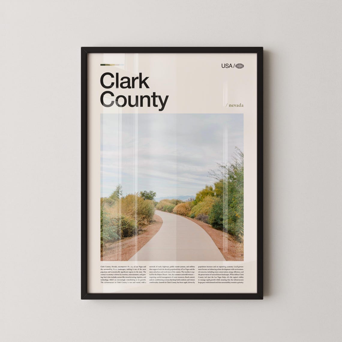 Clark County Nevada Desert Path Bold Title Photo Travel Poster