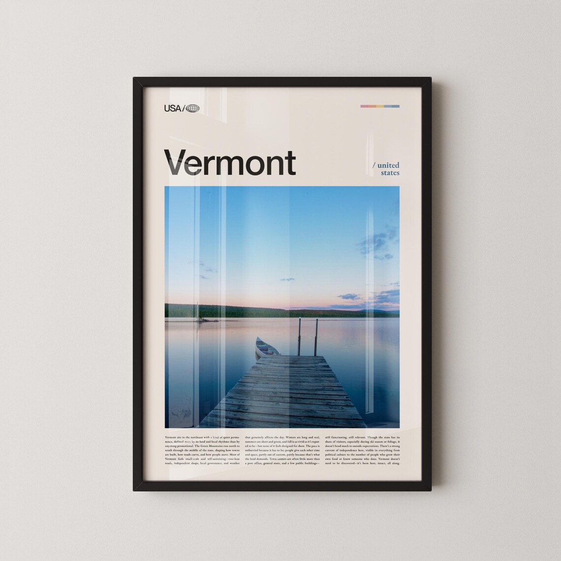 Vermont Lakeside Wooden Dock Calm Blue Water Photography Poster