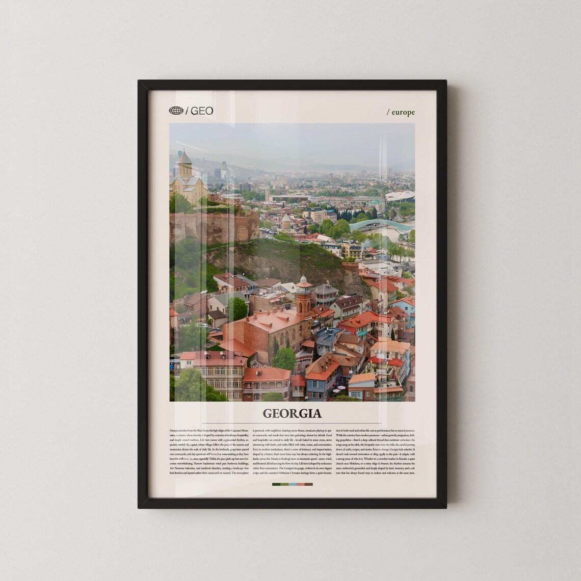 Georgia Country Tbilisi Fortress Hill City Panorama Travel Poster