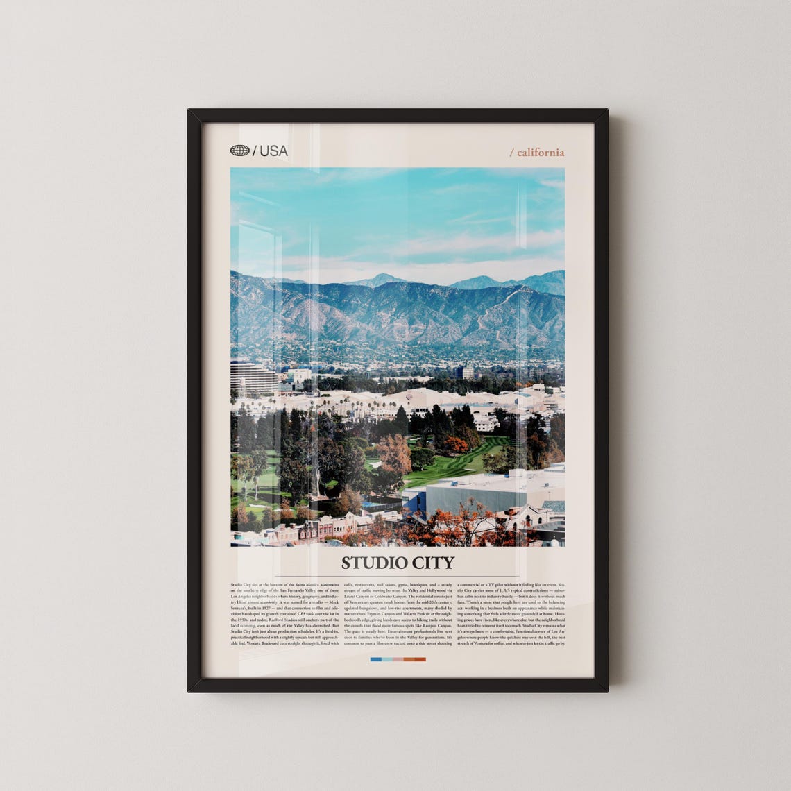 Studio City California Hillside Cityscape Modern Travel Poster