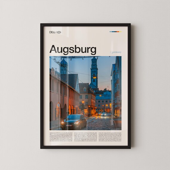 Augsburg Bavarian Cityscape Dusk Cobblestone Street Photography Print