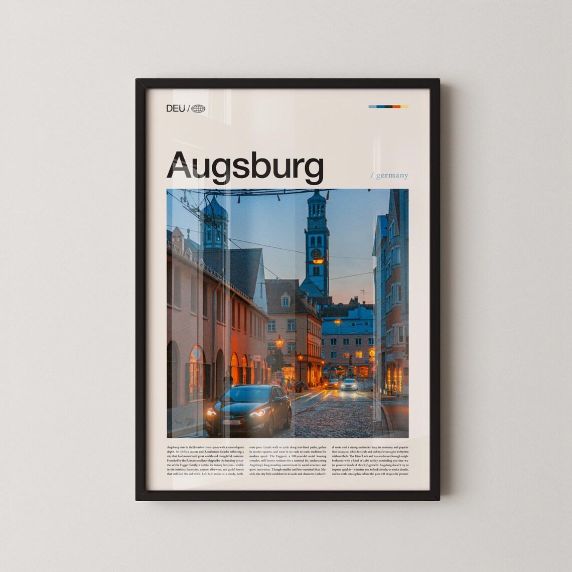 Augsburg Bavarian Cityscape Dusk Cobblestone Street Photography Print