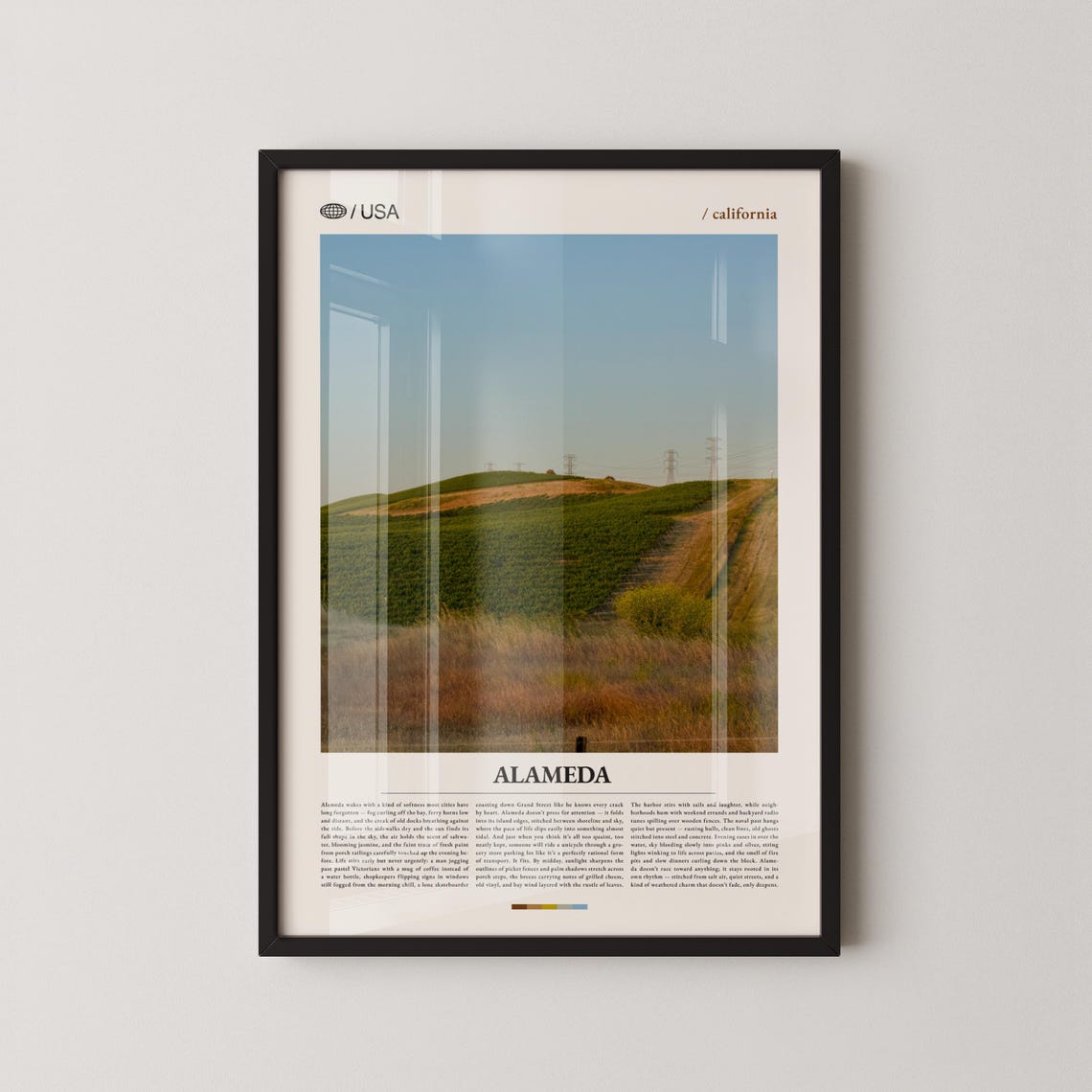 Alameda California Rolling Grass Hills Power Lines Photo Travel Poster