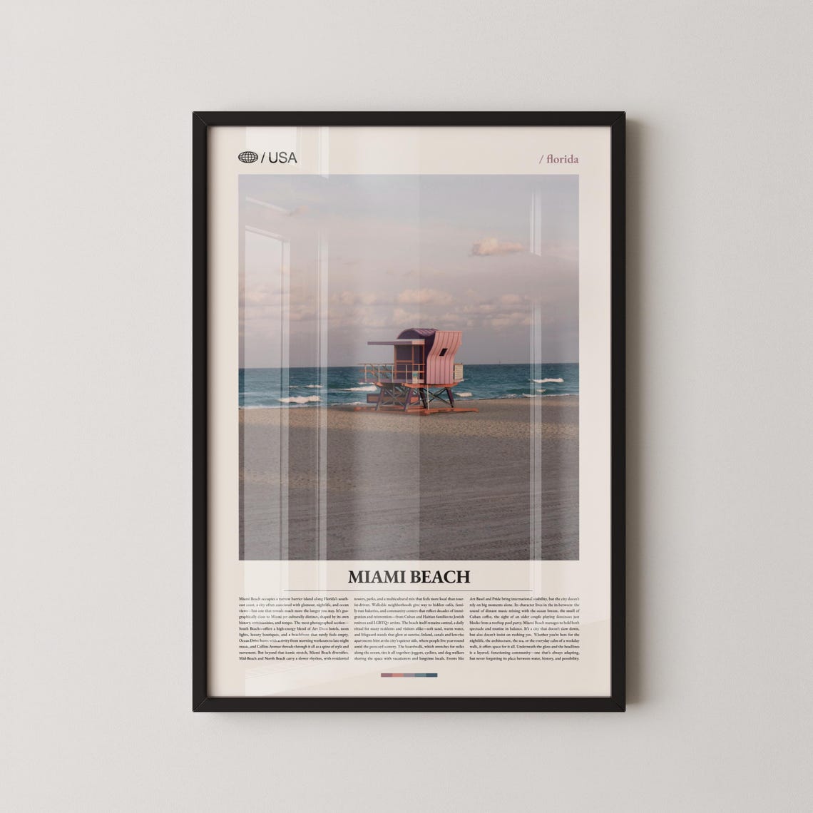 Miami Beach Florida Lifeguard Tower Sunset Editorial Travel Poster