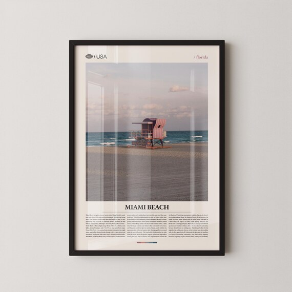 Miami Beach Florida Lifeguard Tower Sunset Editorial Travel Poster