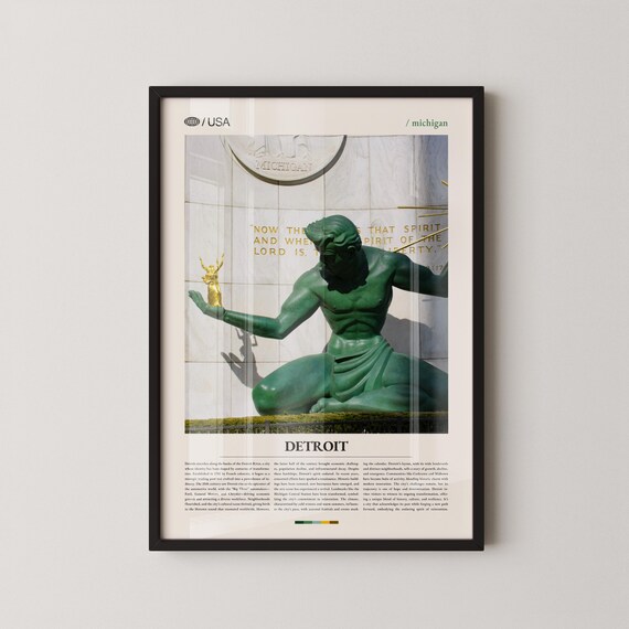 Detroit Michigan Spirit of Detroit Statue Photo Travel Poster