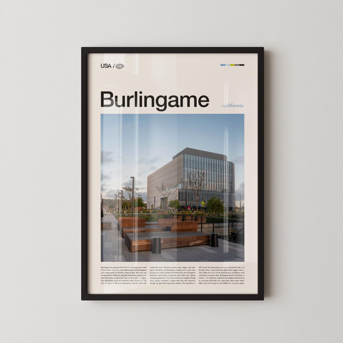 Burlingame California Modern Plaza Architecture Travel Poster