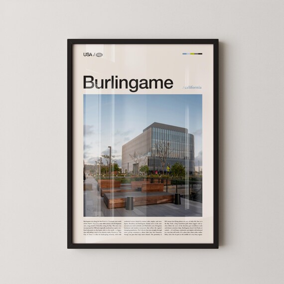 Burlingame California Modern Plaza Architecture Travel Poster