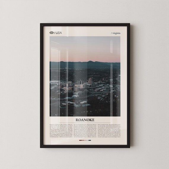 Roanoke Virginia Evening Cityscape Bold Title Travel Photo Poster