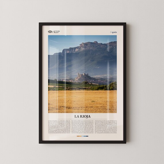 La Rioja Spain Hilltop Village Golden Fields Editorial Travel Poster