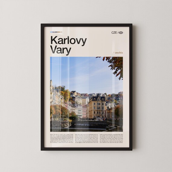 Karlovy Vary Spa Colonnade Promenade Historic Street Travel Poster