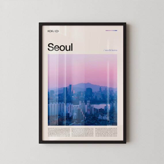 Seoul City Skyline at Sunset Pink Sky South Korea Travel Poster