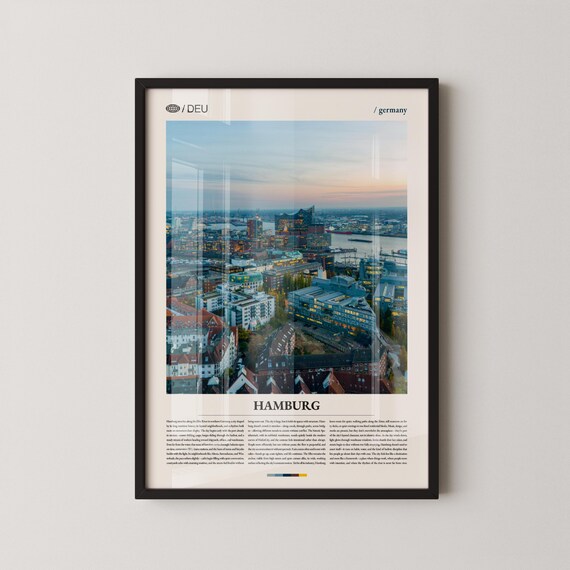 Hamburg Germany Sunset Cityscape Photography Poster Elbe River Dusk View