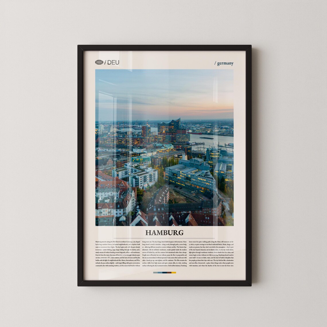 Hamburg Germany Sunset Cityscape Photography Poster Elbe River Dusk View