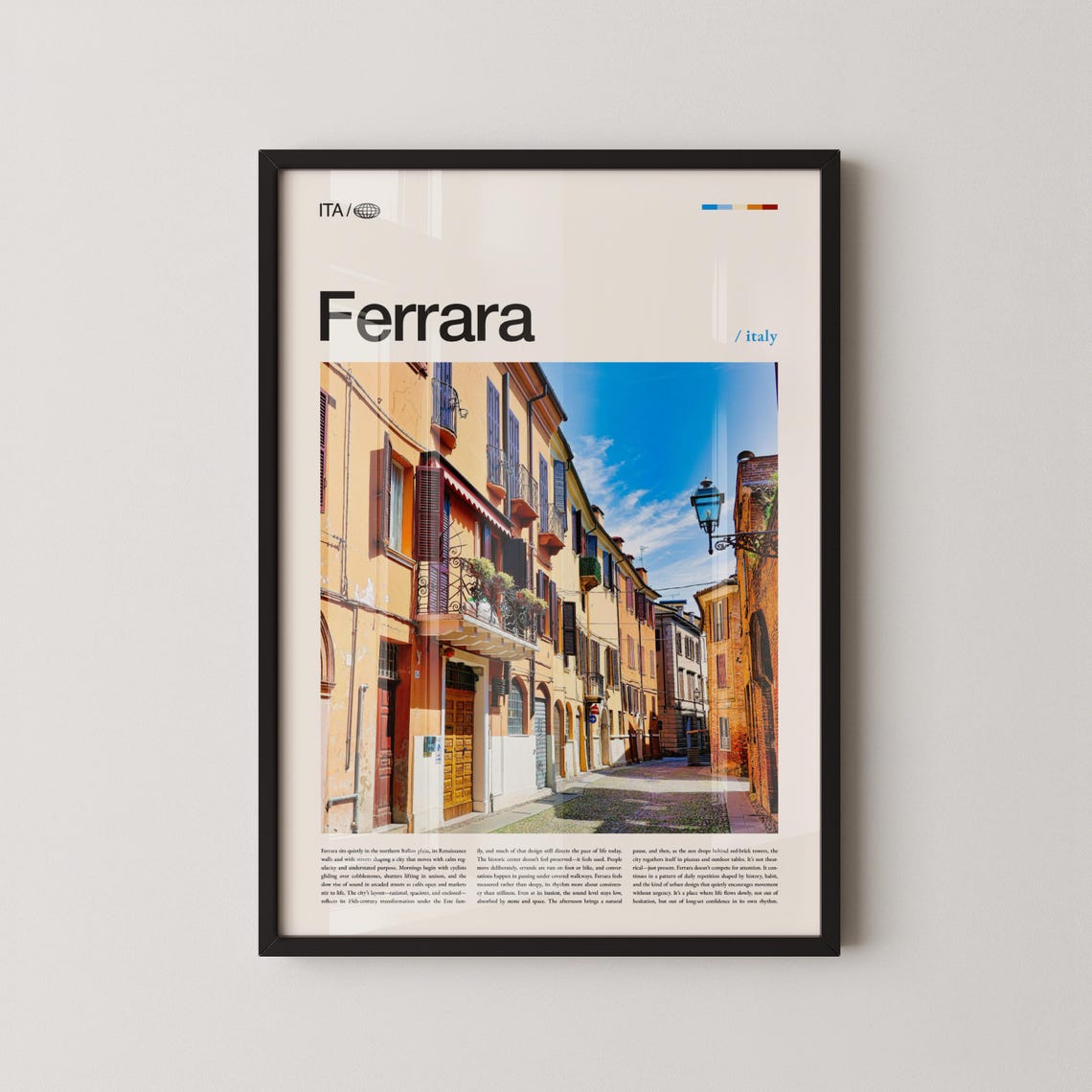 Ferrara Italy Historic Street Bold Title Photography Travel Poster
