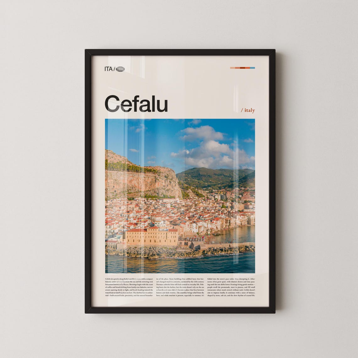 Cefalu Italy Coastal Cliffs Old Town Sicily Editorial Travel Poster
