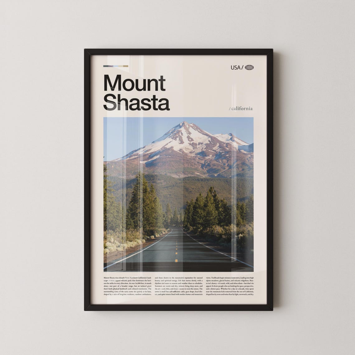 Mount Shasta Snow Capped Volcano Road View California Travel Poster