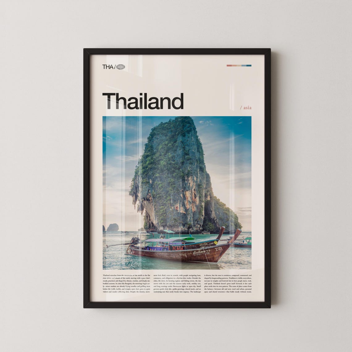 Thailand Daytime Longtail Boat Under Green Karst Cliff Poster