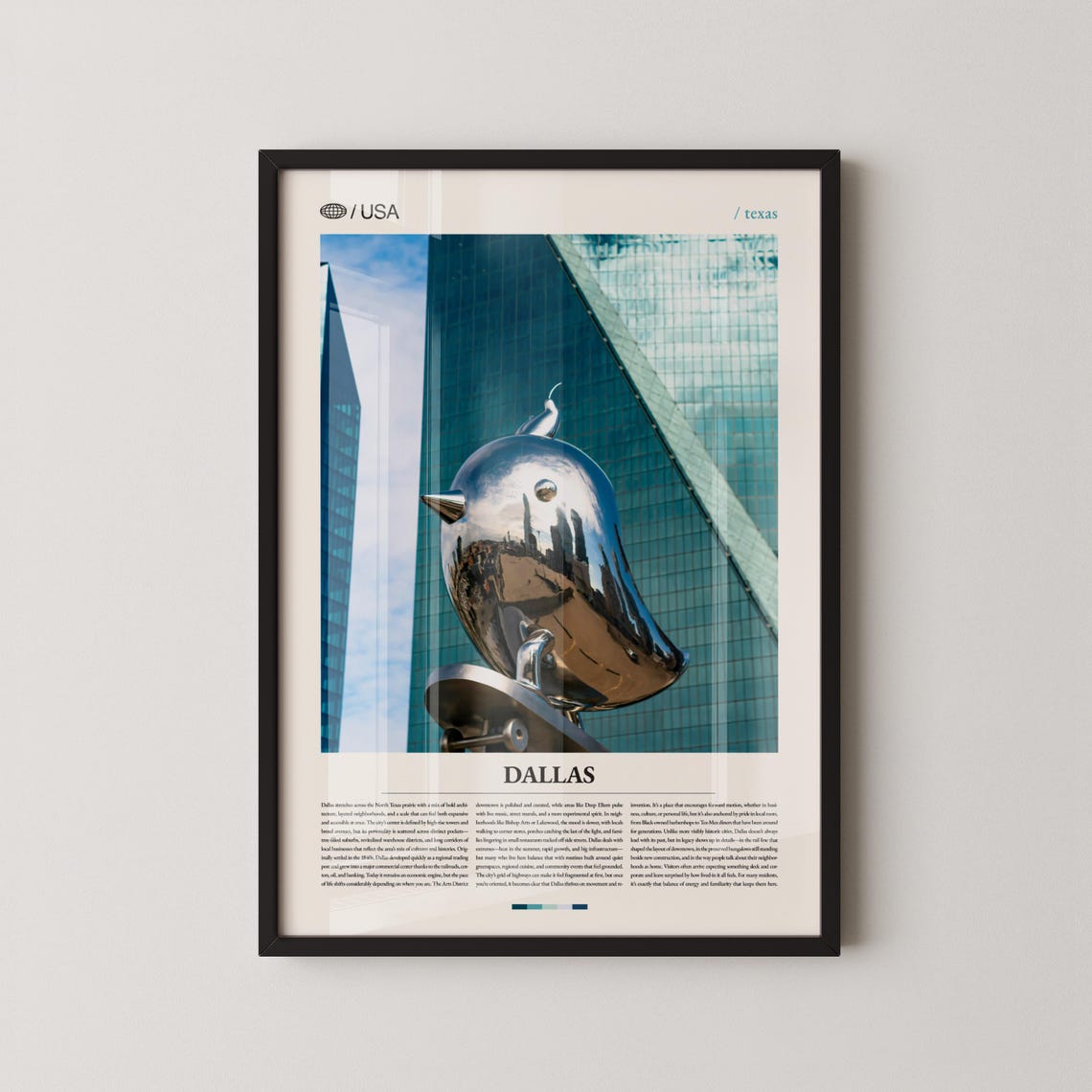 Dallas Texas Chrome Sculpture Before Glass Towers City Poster