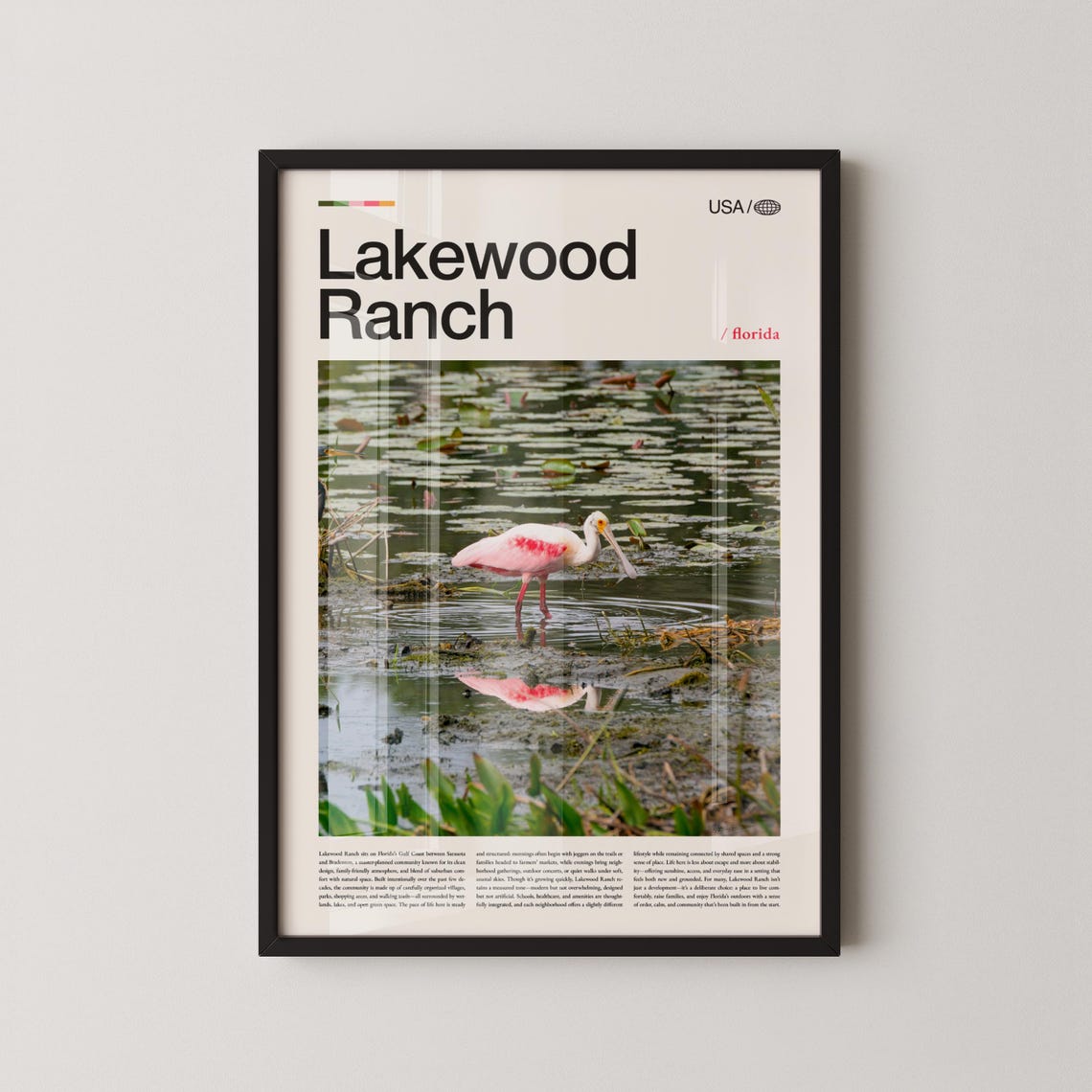 Lakewood Ranch Florida Pink Spoonbill Wetland Bird Travel Poster