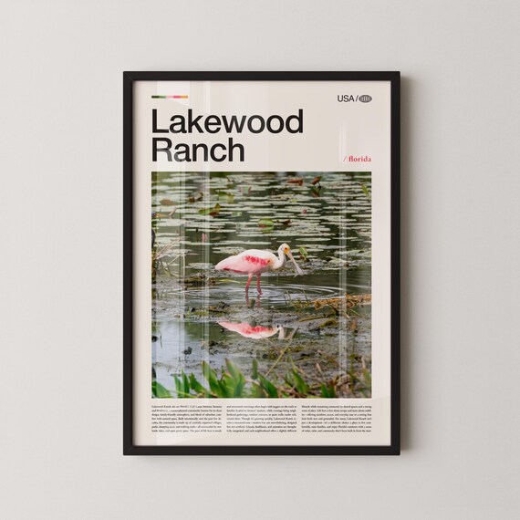 Lakewood Ranch Florida Pink Spoonbill Wetland Bird Travel Poster