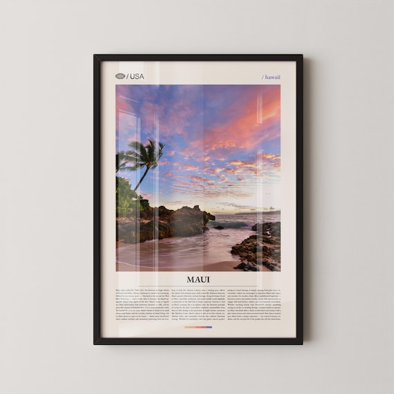 Maui Hawaii Pastel Pink Sunset Rocky Beach Tropical Photo Poster