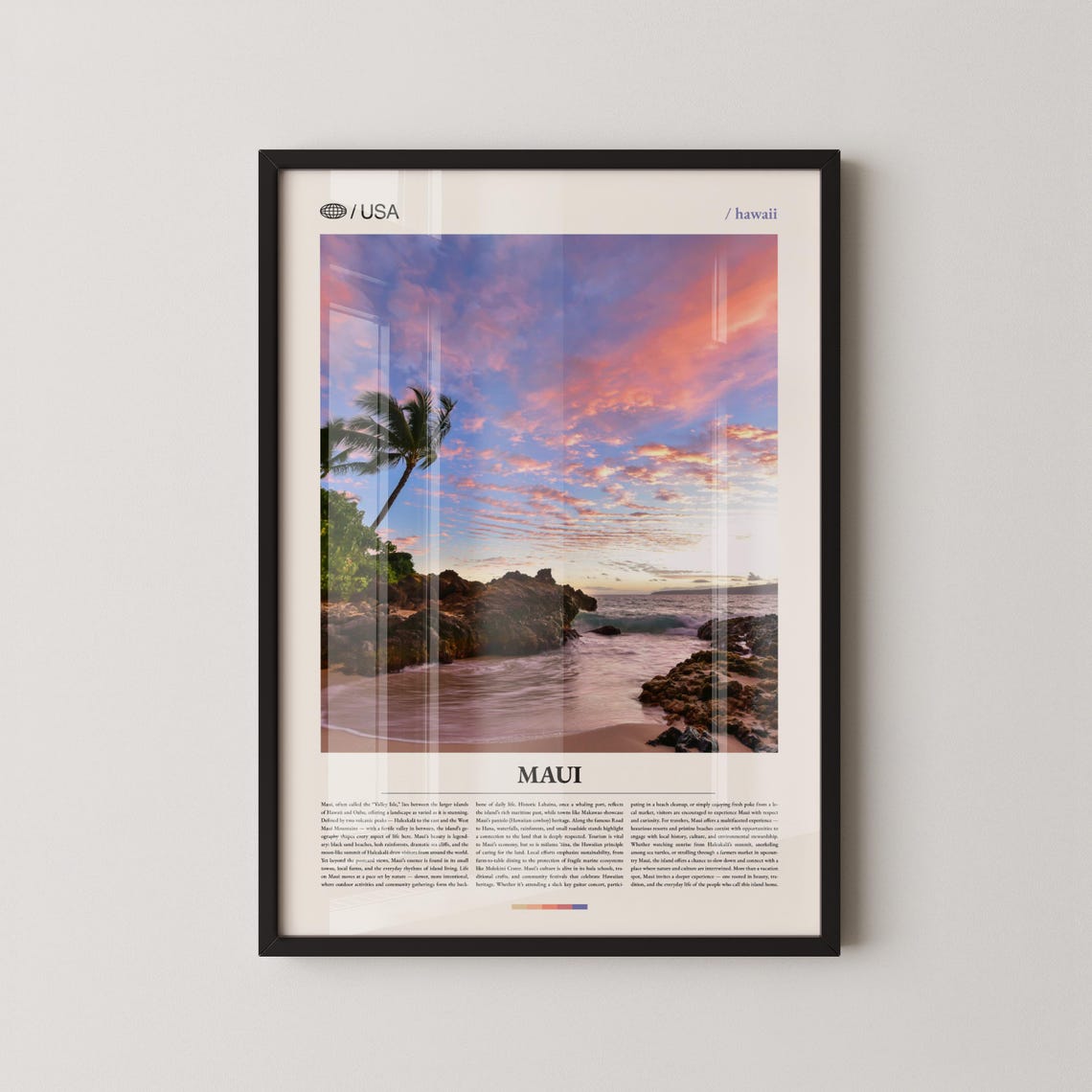 Maui Hawaii Pastel Pink Sunset Rocky Beach Tropical Photo Poster