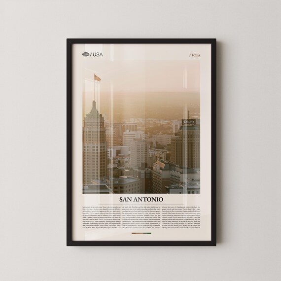 San Antonio Texas Downtown Skyline Golden Hour Flag Tower Poster