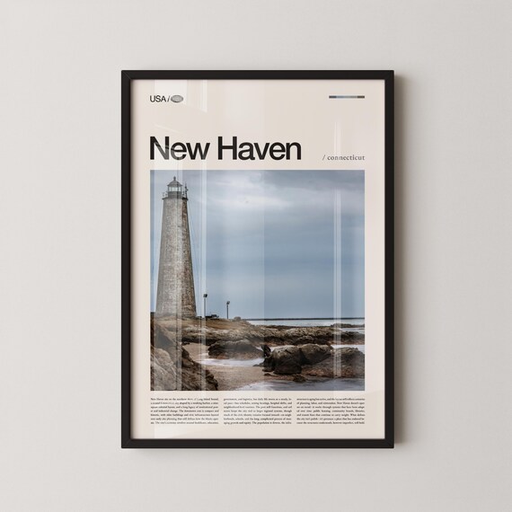 New Haven Connecticut Lighthouse Rocky Coastline Travel Photo Poster