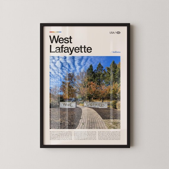 West Lafayette Indiana Bold Headline Brick Entrance Travel Poster