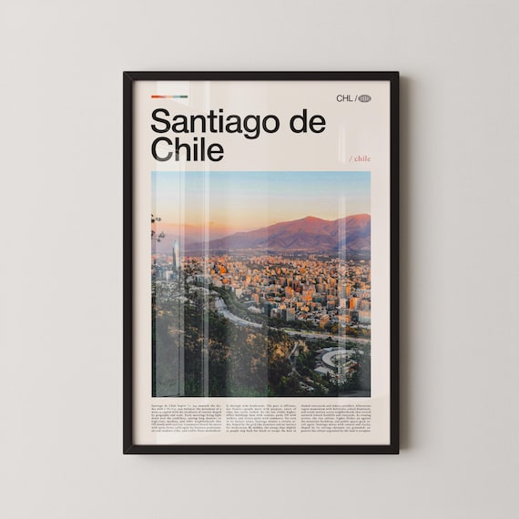 Santiago De Chile Andes Sunset Cityscape Photography Travel Poster