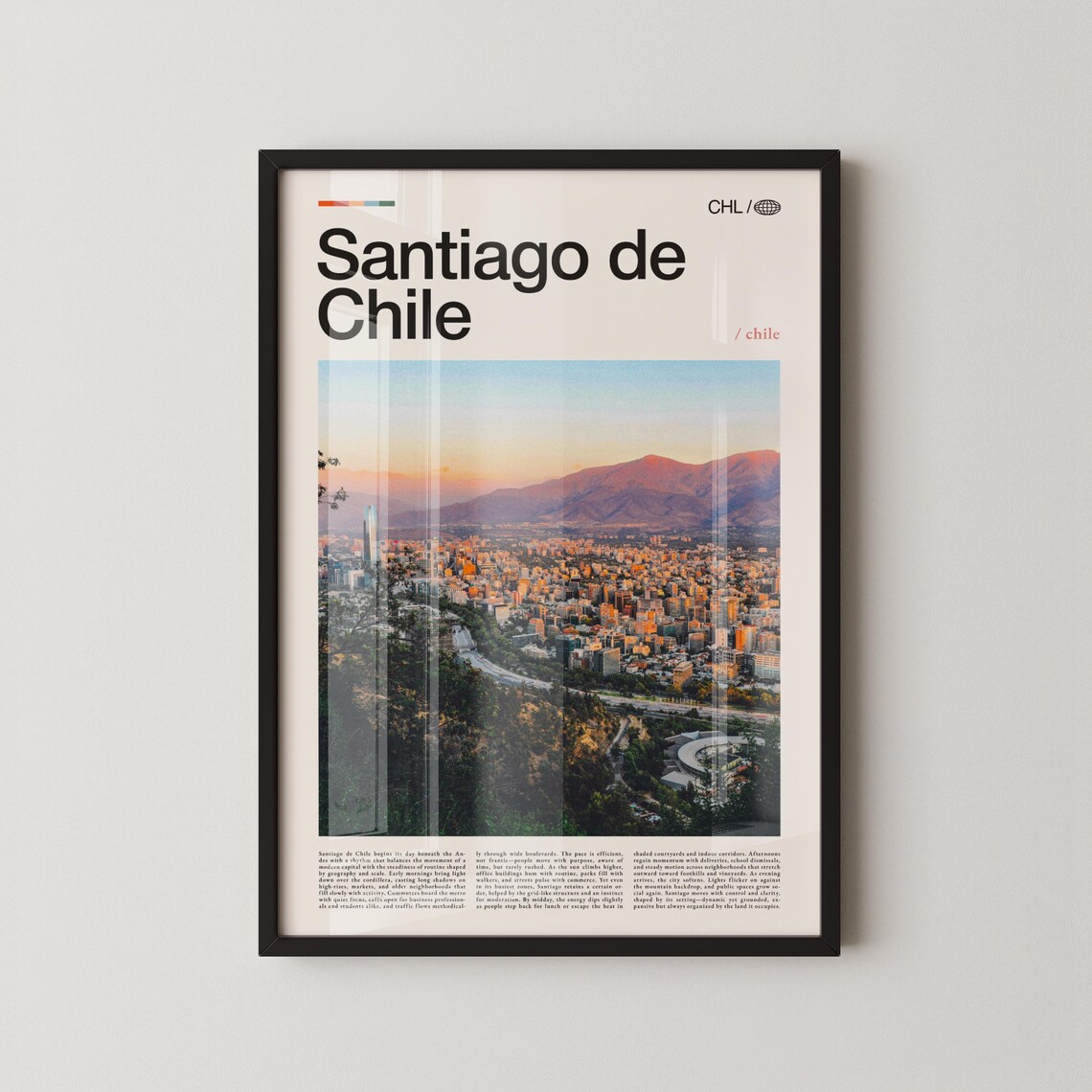 Santiago De Chile Andes Sunset Cityscape Photography Travel Poster