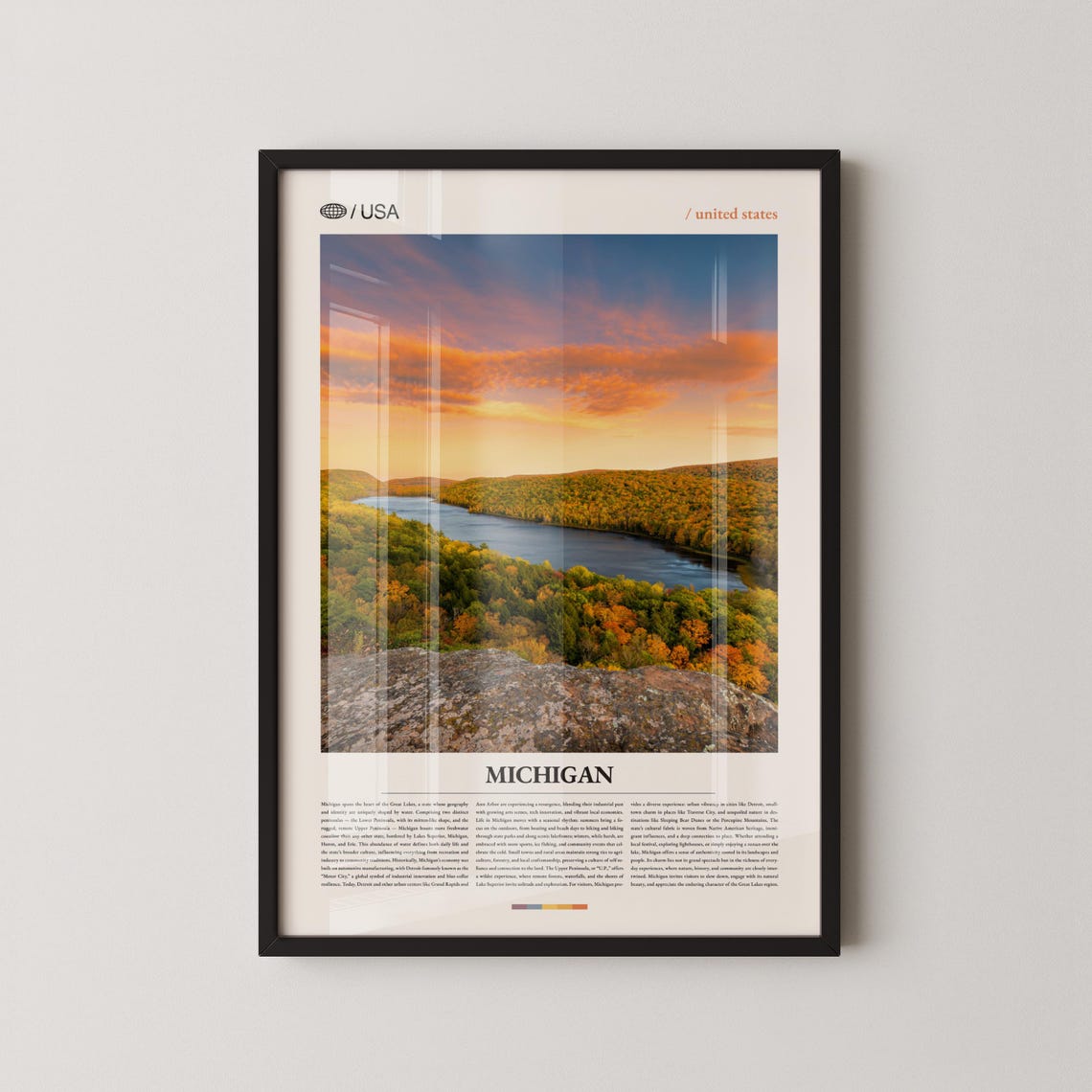 Michigan Fall Foliage River Sunset Great Lakes Landscape Travel Poster