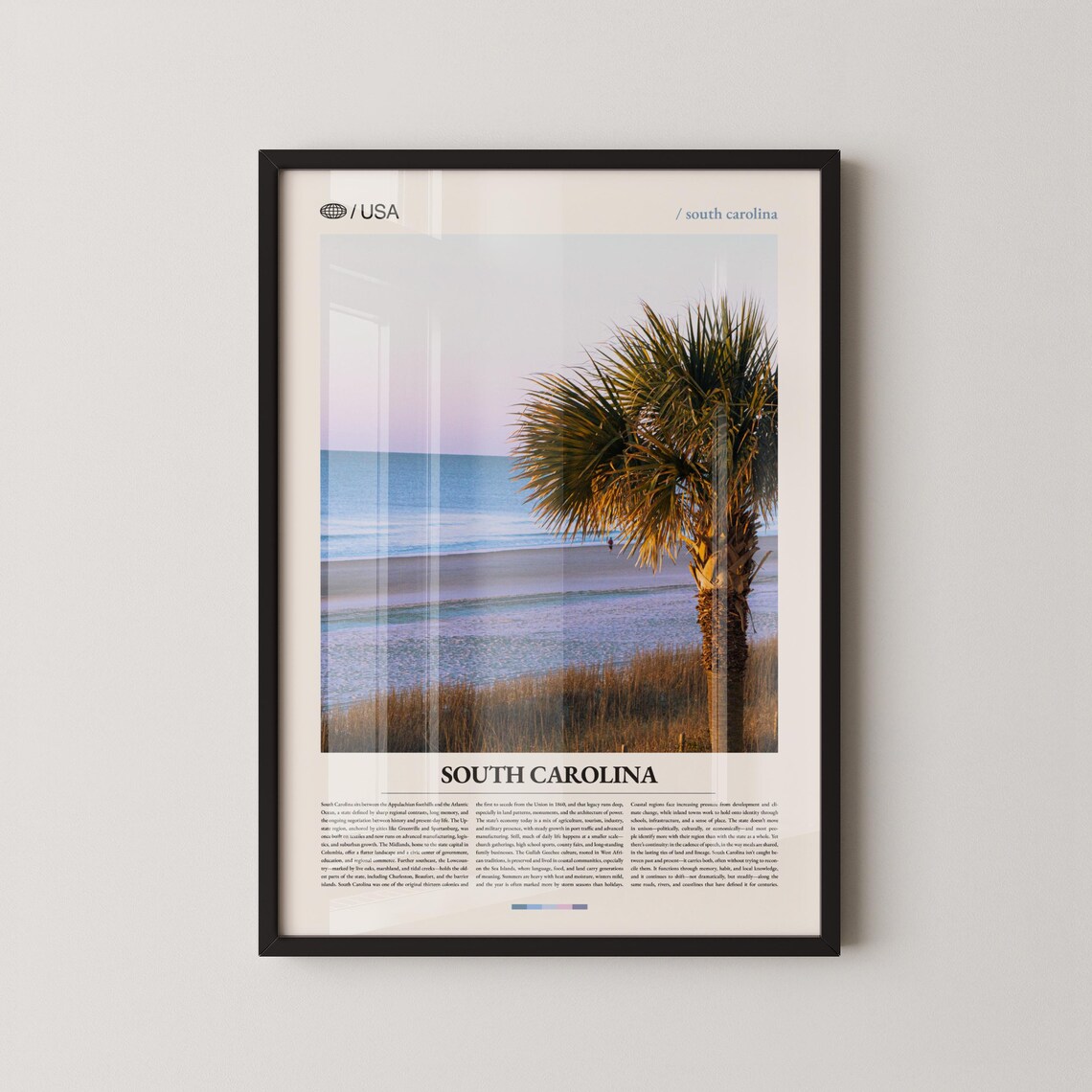 South Carolina Palm Tree Beach Coastal Sunset Travel Photography Poster