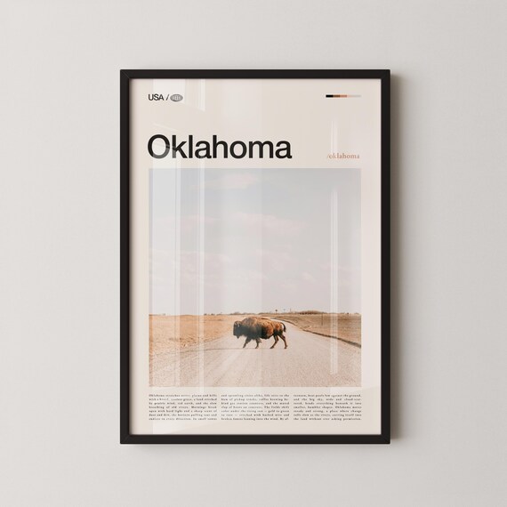 Oklahoma Wild West Bison Crossing Sunset Prairie Road Poster