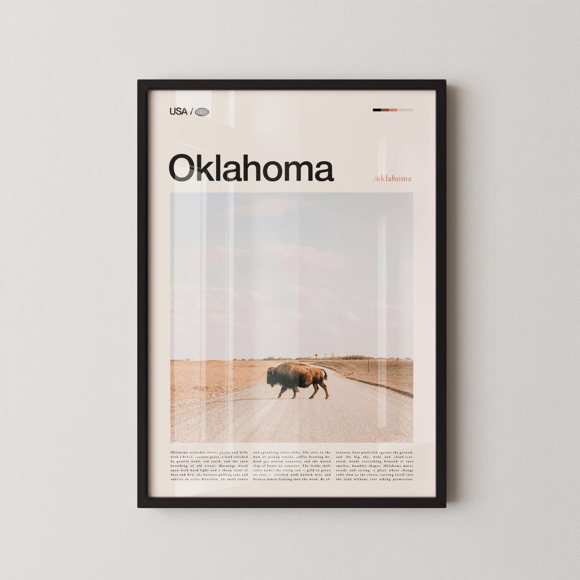 Oklahoma Wild West Bison Crossing Sunset Prairie Road Poster