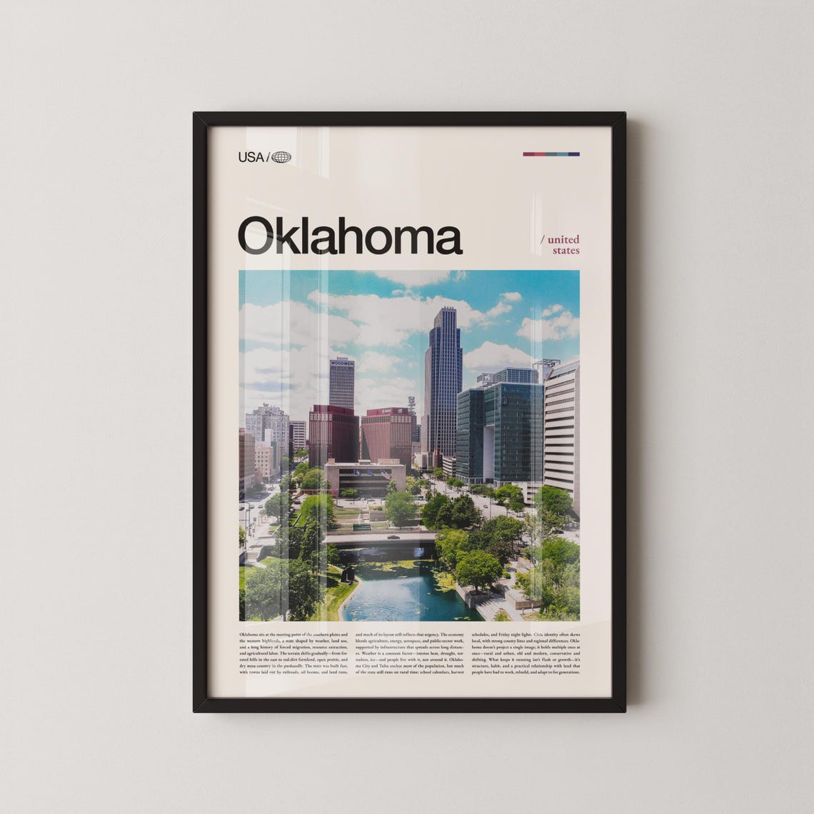 Oklahoma City Downtown Skyline Waterfront Park Travel Poster