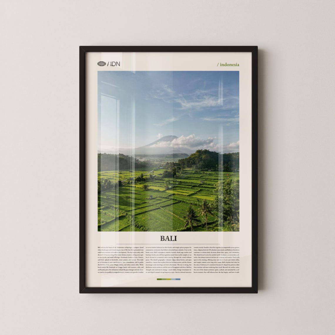 Bali Indonesia Green Rice Fields Volcano Panorama Photography Poster