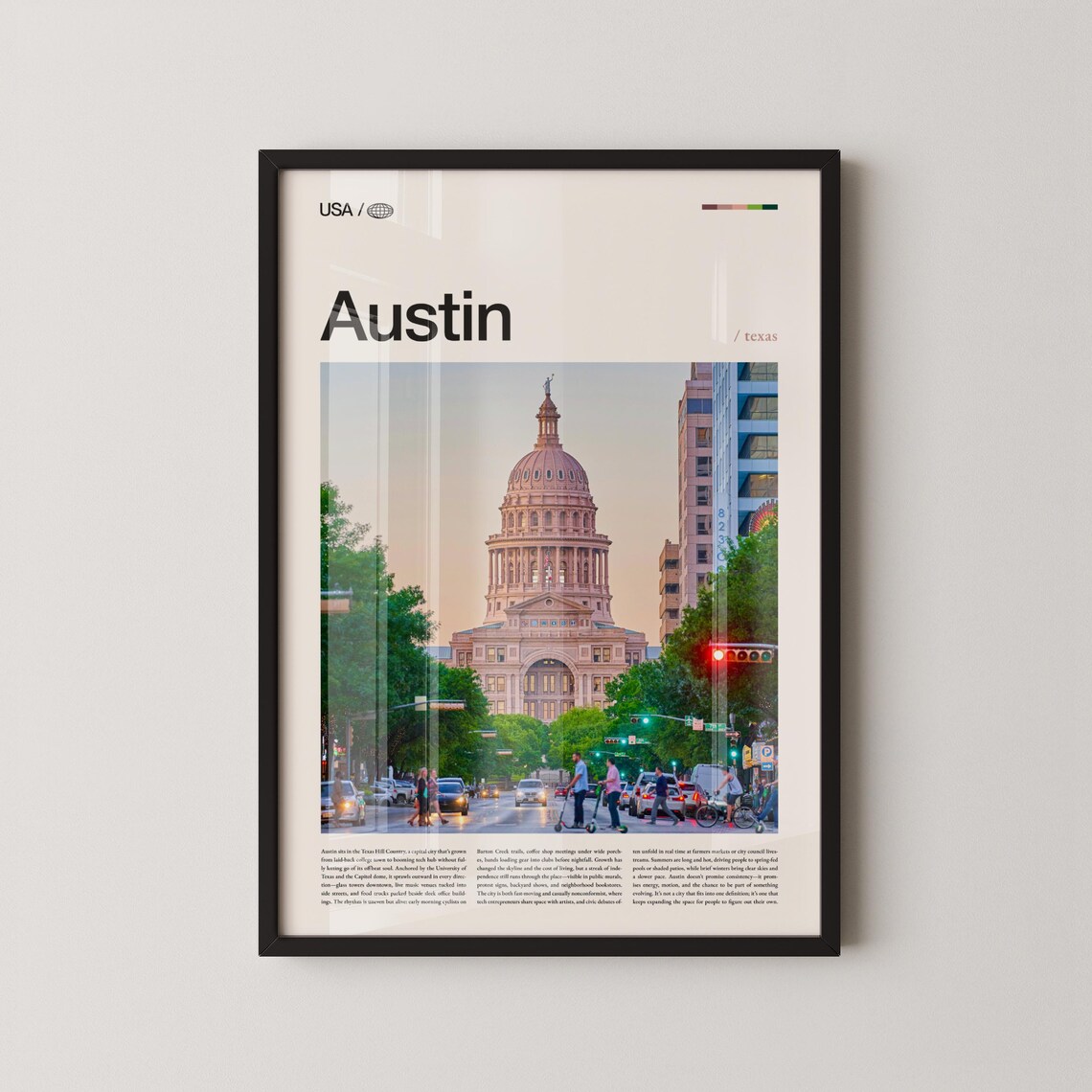 Austin Texas Capitol Dome Street View Retro City Travel Poster