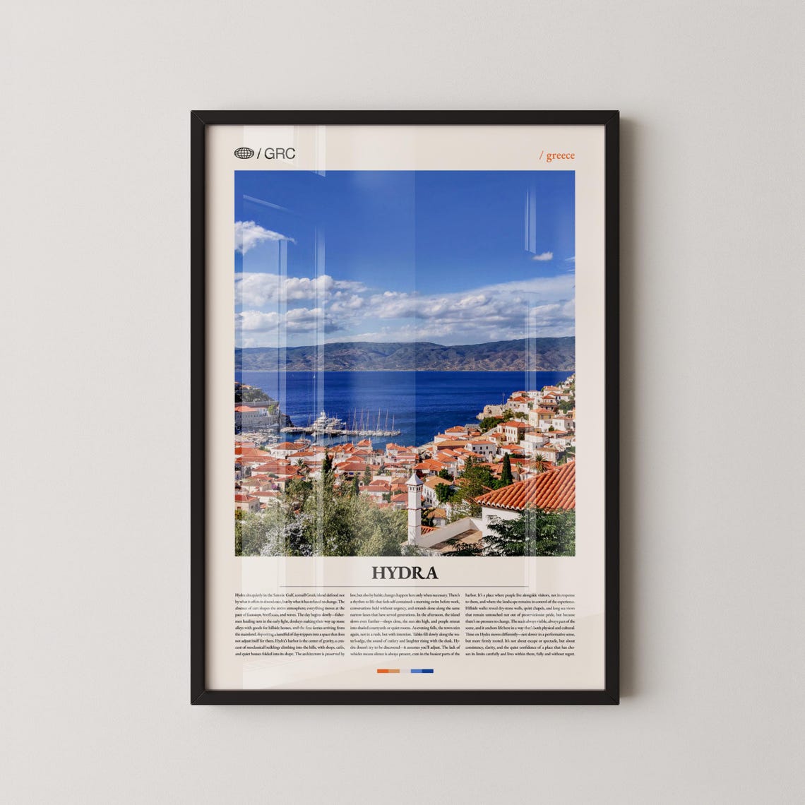 Hydra Greece Harbor Red Rooftop Houses Mediterranean Travel Poster