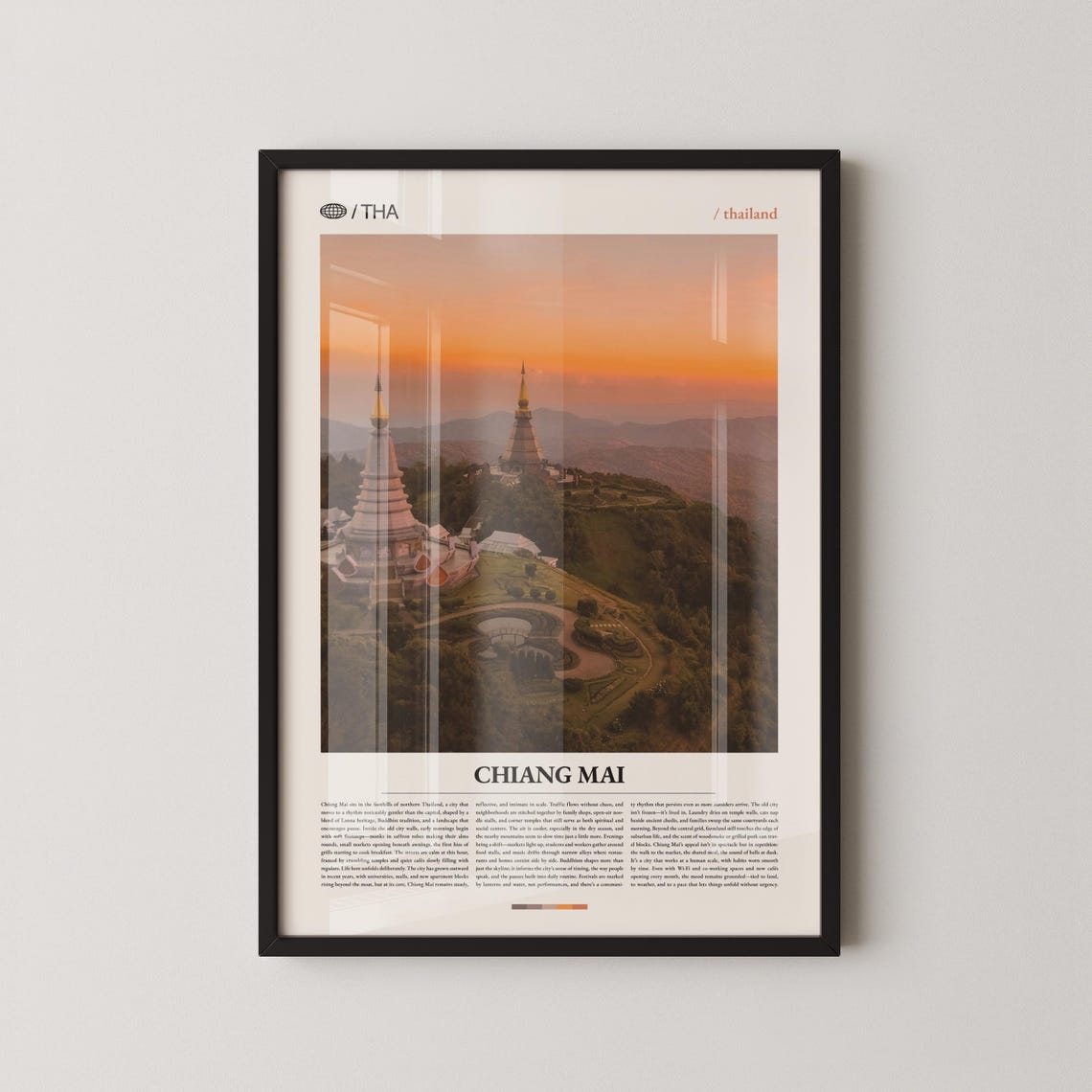 Chiang Mai Thailand Golden Twin Chedis Sunset Temple Travel Poster