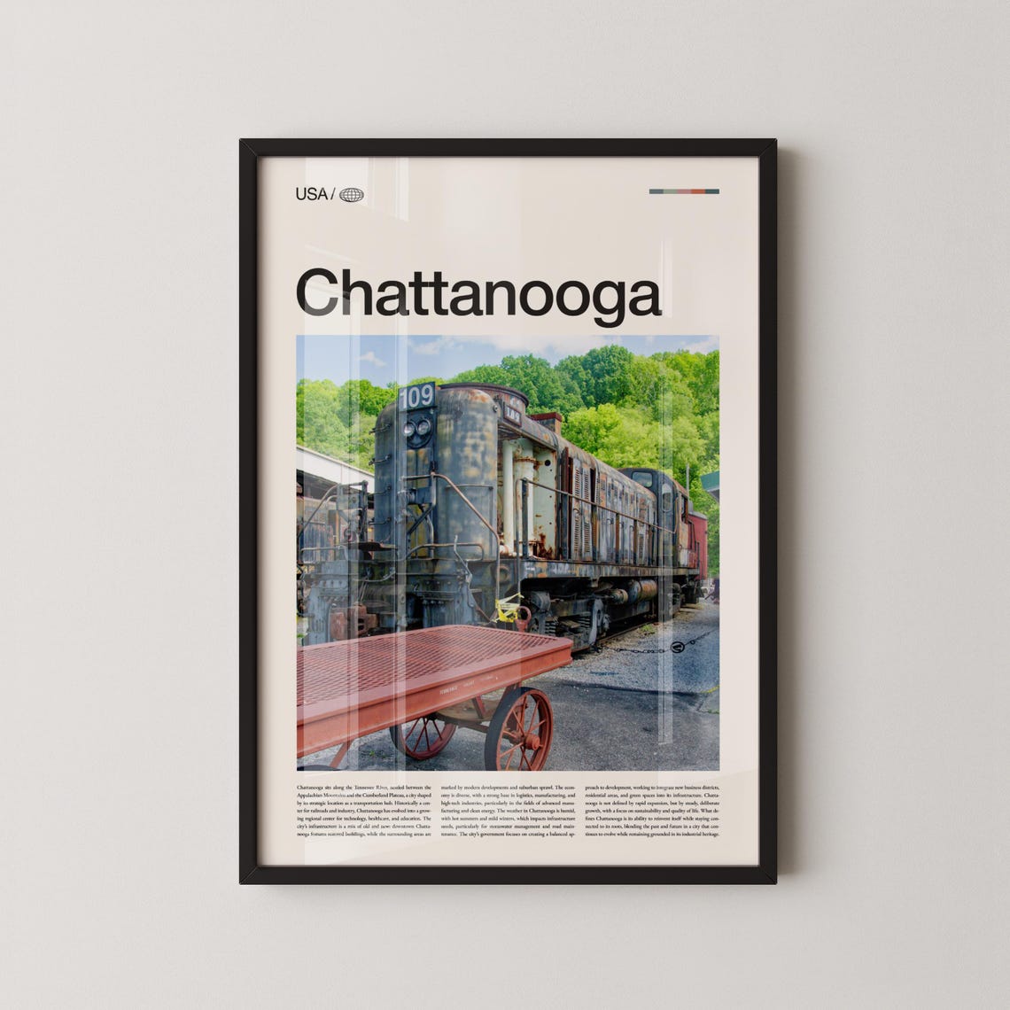 Chattanooga Tennessee Bold Title Vintage Train Engine Photo Poster